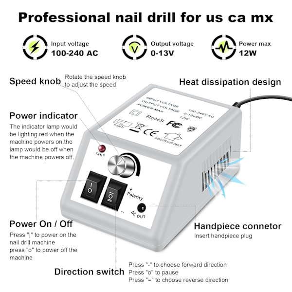 Professionell elektrisk nagelborrmaskin nagelfil elektrisk nagelborrmaskin kit lågt ljud vibrationsband för akrylnaglar D{GKS}