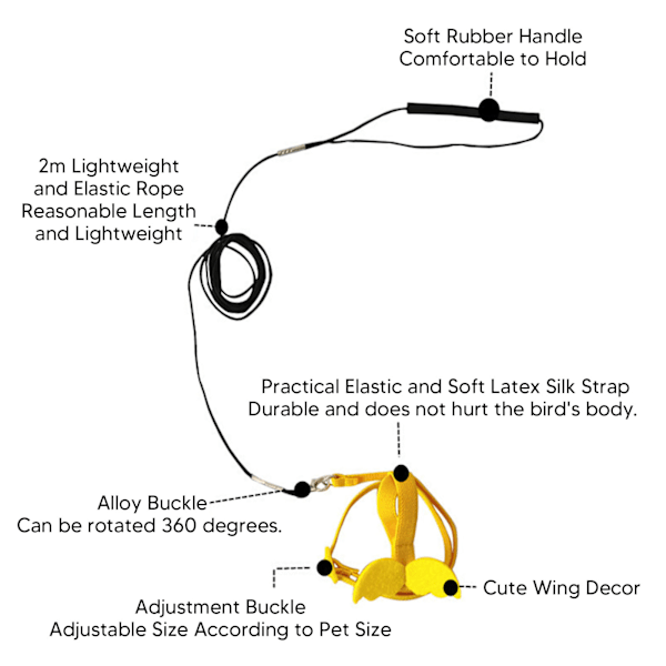 Fuglesele Flyveguide Snor Træningstræktov til Papegøje M 34cm / 13.39in Gul