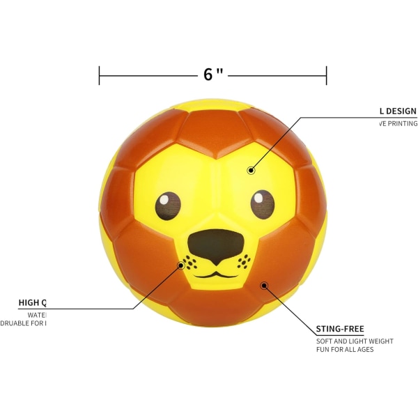 15,2 cm mini fodbold, sødt dyredesign, blød skumbold til børn, blød og fjederlet, perfekt størrelse til børn at lege med Lejon