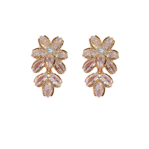 Rhinestone Flower Stud Earrings för kvinnor flickor Shiny Cubic Zirconia Cluster Earrings Leaf Dangle Drop Statement Bröllop Dainty