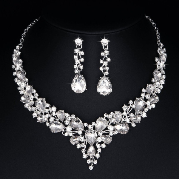 Pärlkedja sæt brudkristall halsband og örhängen smycken oplægsholder brudklänningar
