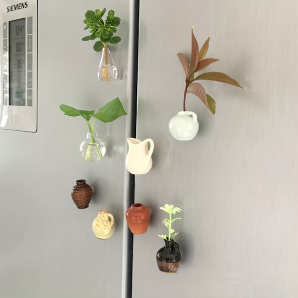8 kpl Magneettisia Mini Keraamisia Lasimaljakoita Tipalla, Jääkaappimagneetteja, Mini Keraamisia Ruukkuja Kukille, Jääkaapin Puutarharuukku Magneetti Monivärinen