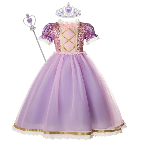 Rapunzelklänning för flickor, utklädningsklänning, fantasy, barnkalas, prinsesskostym, barn, halloween, lila paljetter, meshkläder Rapunzel B Set01-KL Rapunzel B Set01 4T(Tag120)
