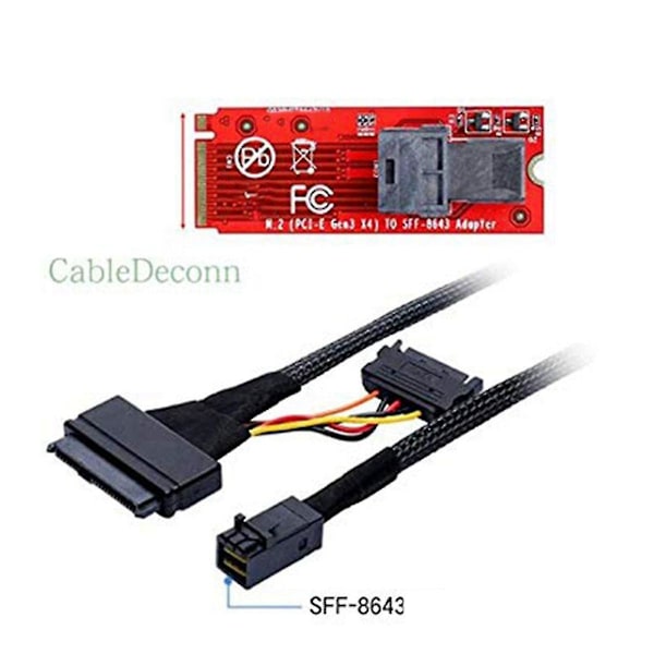 Innebygd 12G mini SAS HD til U.2 / SFF-8643 til SFF-8639 kabel 0,5 m med 15-pin SATA strømforsyning, egnet for U.2 SSD