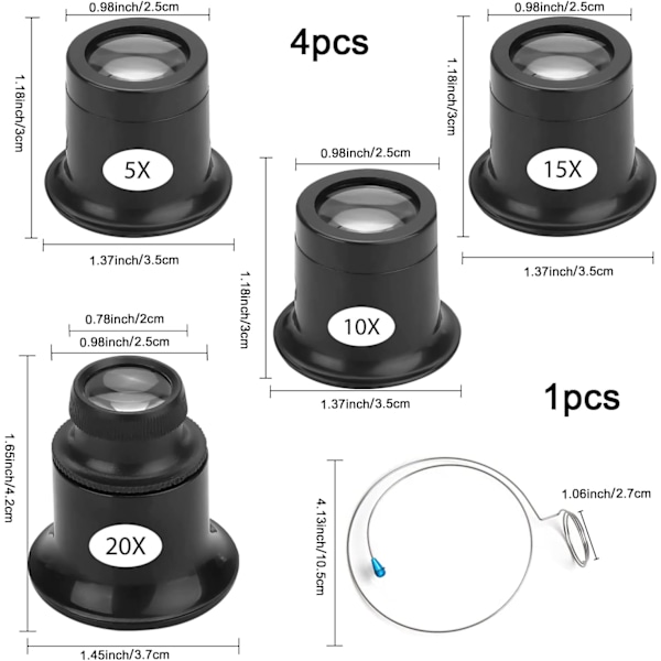 Set med 4 juvelerarluppar, urmakarlupp, 5X 10X 15X 20X ögonlupp-AD10--O-