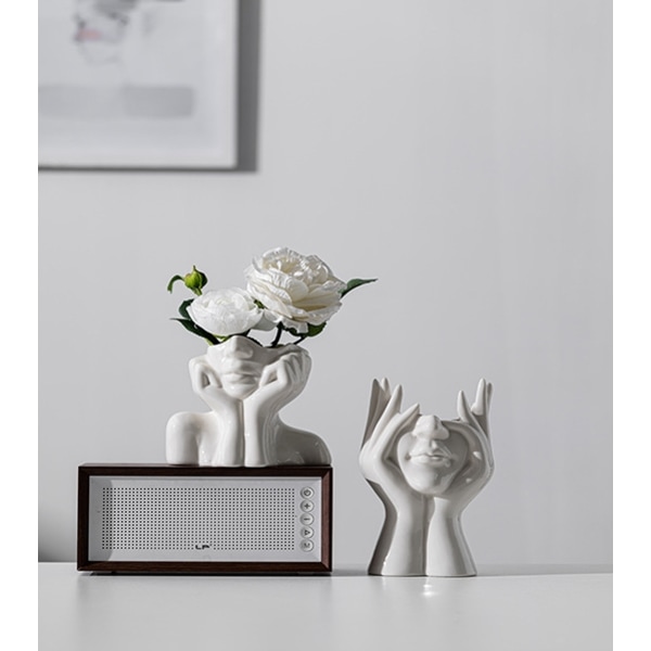 Keramiske hvite vaser for hjemmedekor, Boho blomster vase for Pampas gress, Minimalistisk dekorativ vase for bordmidtpunkt
