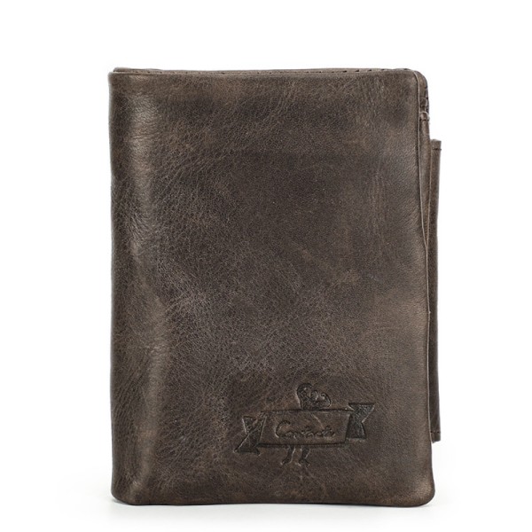 Läderplånbok herr, slimmad plånbok med myntfack & RFID-skydd Brown