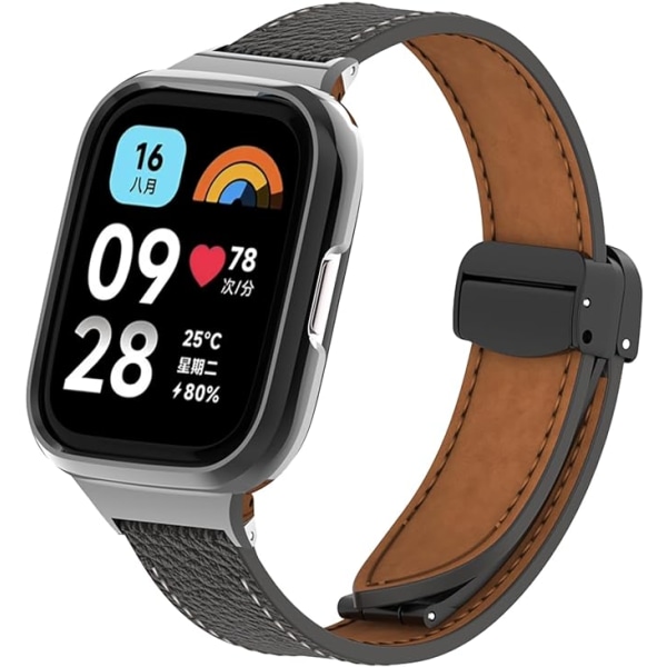 Kompatibel Rem for Redmi Watch 3 Active, Magnetisk Lær Erstatningsarmbånd for Redmi Watch 3 Active Smartwatch. (Ingen Vert)