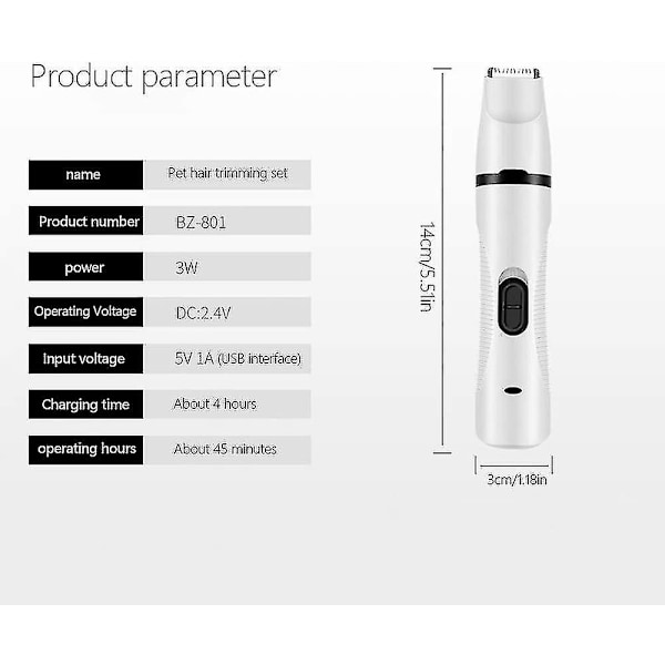 Pet Hår Trimmer, 3 I 1 Pet Hår Trimmer Usb Genopladelig, Negleklipper Til Trimning Af Pote, Ører, Øjne, Ansigt