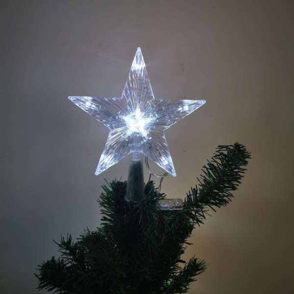 Sæt med 2 julgranstjärnor, julgransdekoration 30 LED stjernelys batteridrevet julgranstopper vit glimtstjärna belysning julgransprydnad