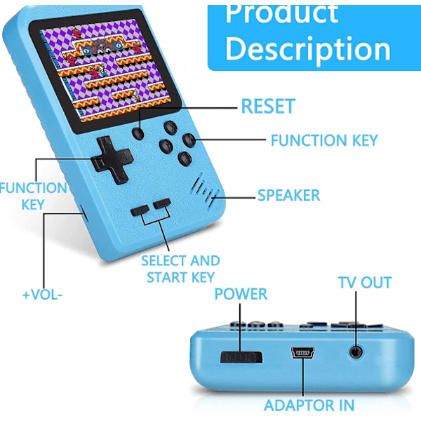 Retro Handhållen Spelkonsol med 500 Klassiska FC-Spel - 3,0 Tums Skärm Bärbar Videospelskonsol (Blå){HH}