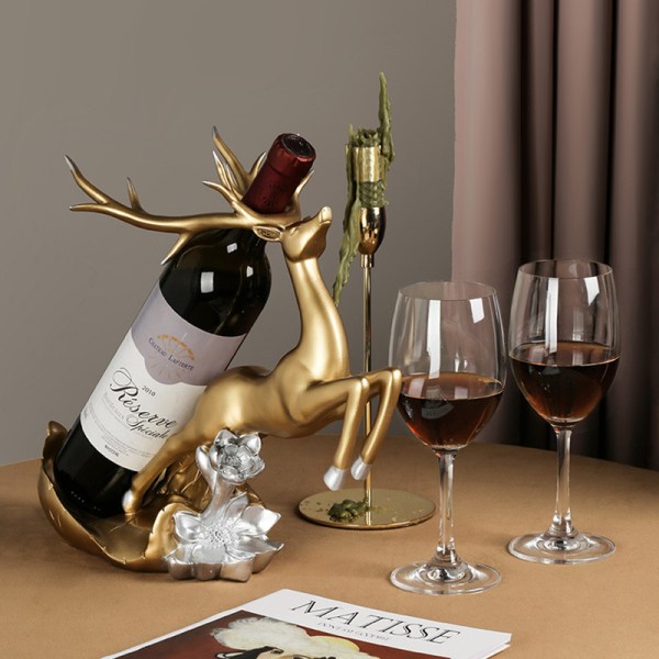 Golden Moose Wine Rack -koriste, valmistettu korkealaatuisesta hartsista