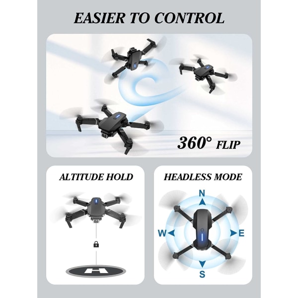 Drönare med 4K dobbeltkamera, hopfällbar fjernstyrd quadcopter med højdeholder dubbel kamera