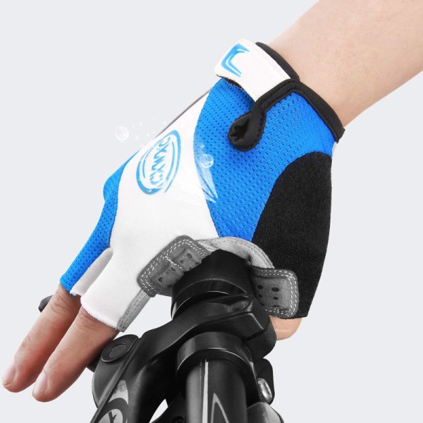 Cykelhandskar män halvfinger med gelvaddering for støddämpning MTB-handskar Blå L