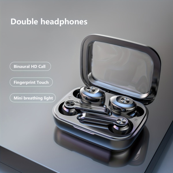 Två uppsättningar TWS True Wireless Earbuds, handsfreesamtal, pekknapp, lämplig för smartphone Android IOS-system