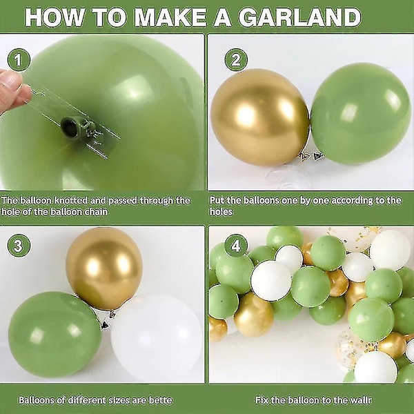 152 st Olive Green Ballong Garland Arch Kit Vita Guld Konfetti Ballonger Retro Grön Ballong Och Guld Metallic Chrome Latex Ballonger Set För Bröllop