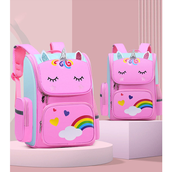 Vattentät skolväska för barn Tecknad 3D Unicorn bokväska rosaröd färg större storlek