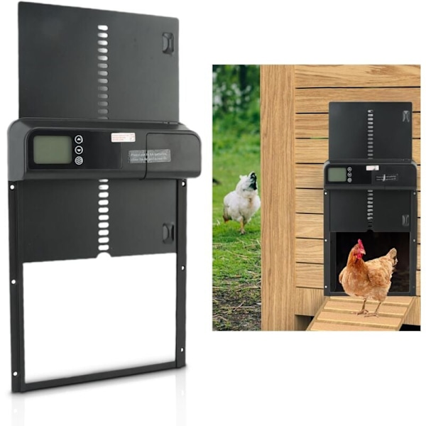 Automatisk hønsehusdør, automatisk hønsedør, automatisk hønsehusdør med timer, aluminiumslegering, IP45 vandtæt LED-display, automatisk dør