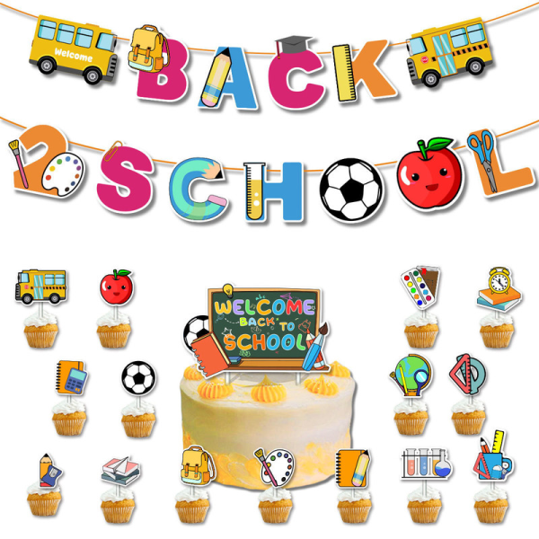 2023 ny skolfest dekoration set tillbaka till skolan homecoming säsong banner tårta insats ballong A
