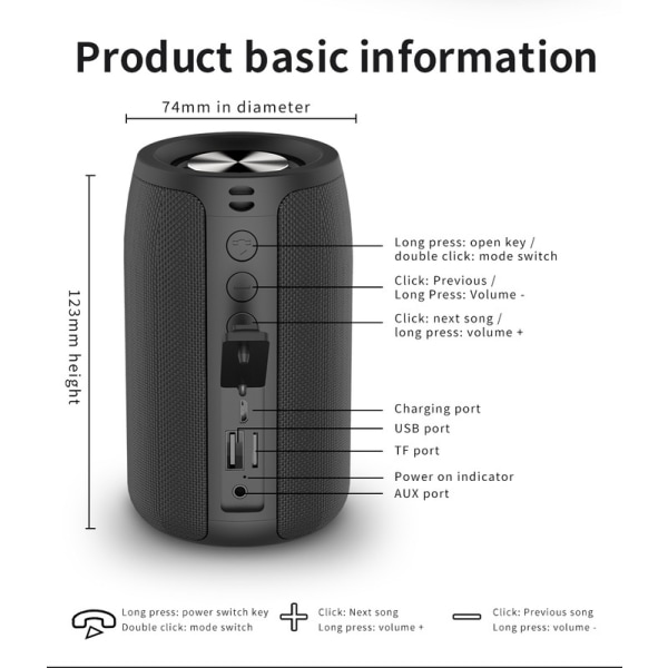 Bluetooth-høyttaler, høyttaler, trådløs, vanntett, bærbar høyttaler, dobbel paring, Bluetooth 5.0, høy stereo, dundrende bass, hjem og fest, gaver HS1 - blå