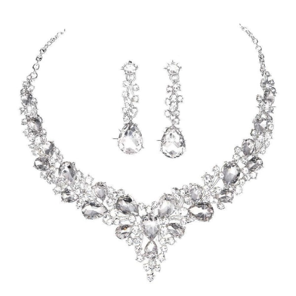 Pärlkedja set brudkristall halsband och örhängen smycken juontaja brudklänningar