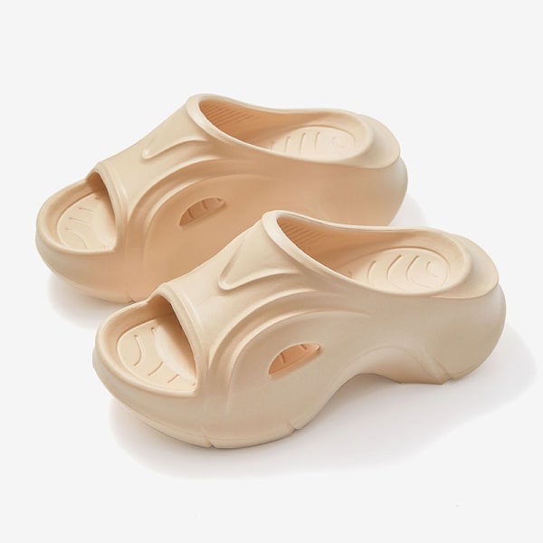 Enfärgade tofflor för damer med tjock botten, dagliga casual sommarskor med öppen tå, bekväma halkfria sandaler