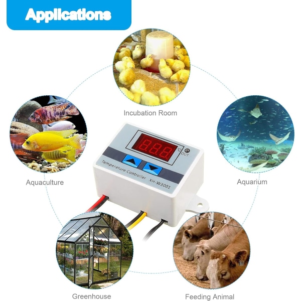 Paket med 2 XH-W3001 Digital LCD-temperaturkontrollmodul, mikrodator termoregulator Termoelementtermostat med vattentät sond (12V/120W)