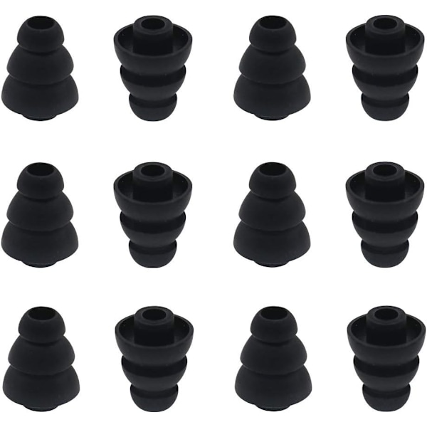 Pairs Replacement Triple Flange Cone Ørepropper Ørepropper Silikon Ørepropper Passer De fleste In-Ear Høretelefoner, Sort