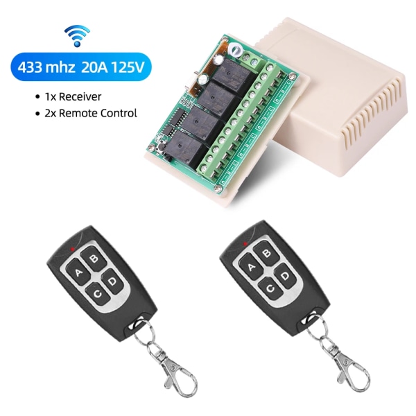 433Mhz RF-kaukosäädinpiiri Yleinen langaton kytkin DC 6V 12V 4CH rf-relevastaanotin ja avaimenperä lähetin autotalliin 2Remote 1 Receiver