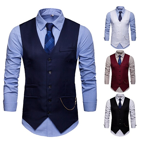 Herrväst V-ringad Kostymväst Enkelknäppt Slim Fit Mode Kostymväst Claret-FQ3- Claret S