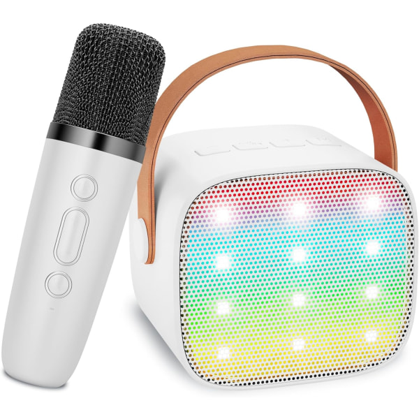 Bluetooth Karaoke for barn med 1 mikrofon - bærbar Bluetooth-høyttaler med LED-lys - gave til barn