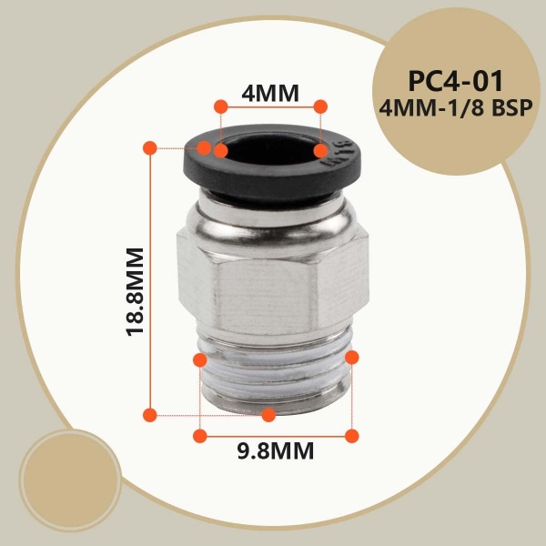 10 kpl 4 mm ulkohalkaisija x 1/8\" uros BSP suora työntöliitin - ilmaliitäntä, pikaliitin ilmaletkulle pc4-01