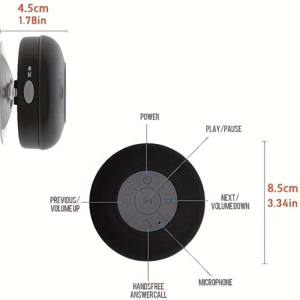 Dusch BT-högtalare, bärbar trådlös minihögtalare med sugkopp black