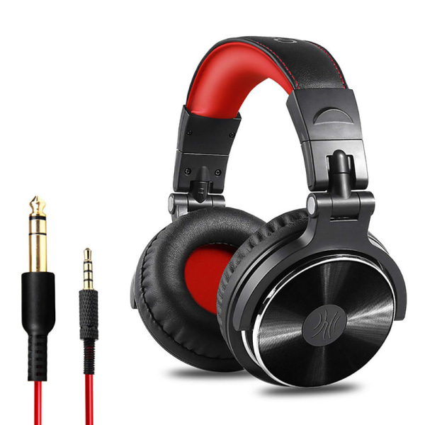 Over Ear hovedtelefoner med kabel 50 mm driver (sort rød)