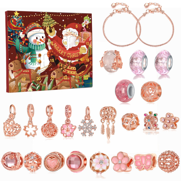 Julepynt Gaver Nedtællingskalender Advent diy armbånd blindbox roséguld gaveæske