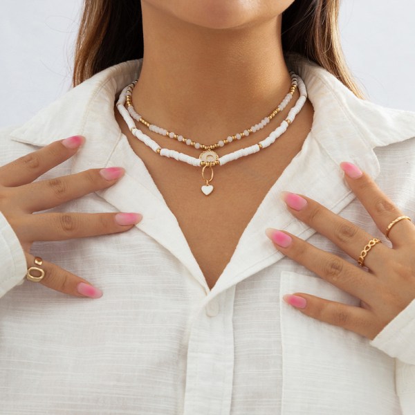 Farveglada pärlor Shell hængande fotlänkar Ädelstenshalsband for kvinder flickor Boho Beaded sølv One-size