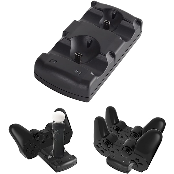 Ladestation til Playstation 3 controllere, 2 i 1 ladestation med LED-indikator, kompatibel med Playstation PS3/MOVE controllere