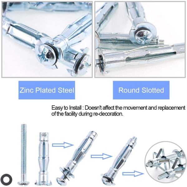 Pakke med 20 stk. M6 x 37 metaludvidelsesbolte til gipsplader - passiveret zink for korrosionsbestandighed