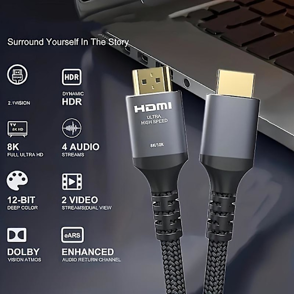 8K HDMI-kompatibel kabel HDMI 2.1 8K@60Hz Ultra Digital HD UHD högkvalitativ flätad för bärbar dator PS4 PS5 TV-projektorer