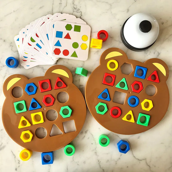 Børn Matchende puslespil Legetøj Farver Geometrisk Form Stiksav Brætspil Tidligt pædagogisk interaktionslegetøj til børn Kampspil B with box