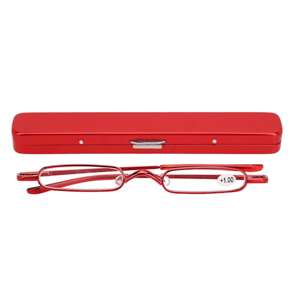 Slim Reading Glasses Small Portable Stainless Steel Metal HD Mini Reading Glasses for with Case Elderly Men Women Red +100