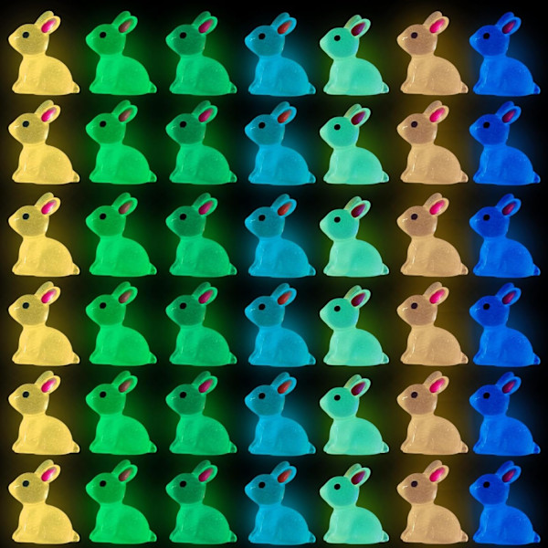 70 stk. Påske Lysende Mini Resin Kanin 7 Farger Små Selvlysende Kaninfigurer for Dukkehus Mikro Eventyrhage Dekor Påskeegg