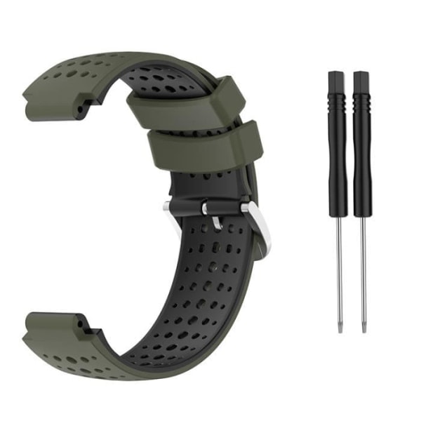 (armygrønn + svart) Klokkerem med stålspenne, med skrutrekker for Garmin Forerunner 220 230 235 620 630 735XT