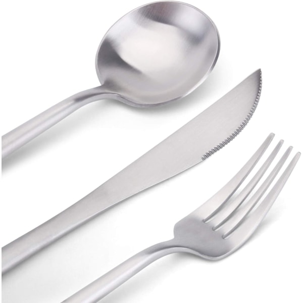 Matt Silverware Set, 20-delars bestickset i rostfritt stål, bestickset för 6 personer, satinyta, diskmaskinssäker, svart fin presentförpackning - Silver