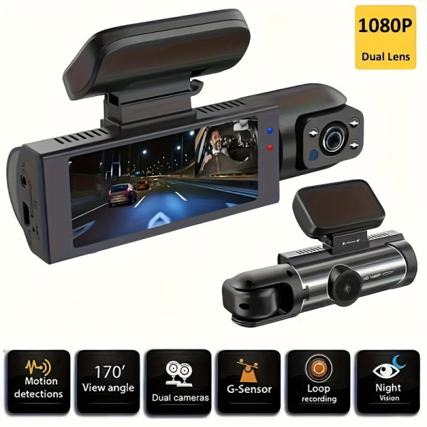 1080P Dual Camera Dash Cam för bilar med IR Night Vision
