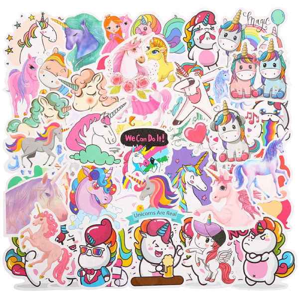 50 st Enhörningsklistermärken Cartoon Rainbow Häst Personliga Doodle-klistermärken