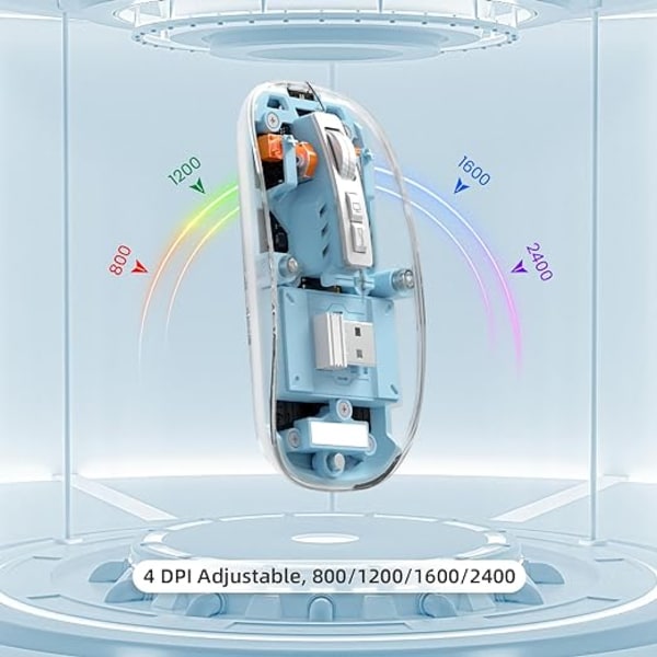 Ladattava langaton hiiri, 2.4G+Bluetooth 5.0 hiljainen ja hiiri, 2400 dpi ultraohut pelihiiri näkyvällä akulla
