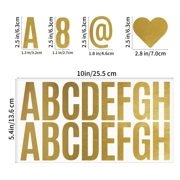 12st Självhäftande bokstäver klistermärken guld med siffror klistermärken vinyl självhäftande bokstäver klistermärken för