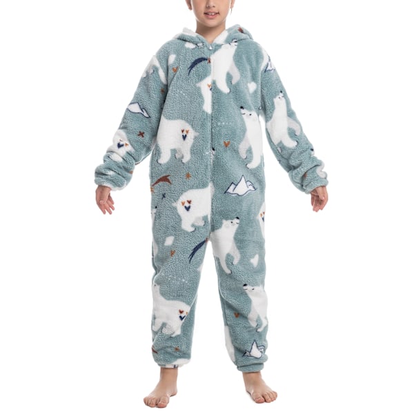 Barn Onesie Pyjamas Sött Mönster Tryck Dragkedja Unisex Huva Fluffig för Vinter Höst Typ 4