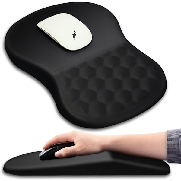 Ergonomisk musepude håndledsstøtte med massage design, håndledsstøtte smertelindring musemåtte med memory foam & skridsikker PU base, musemåtter 12x8 tommer, sort